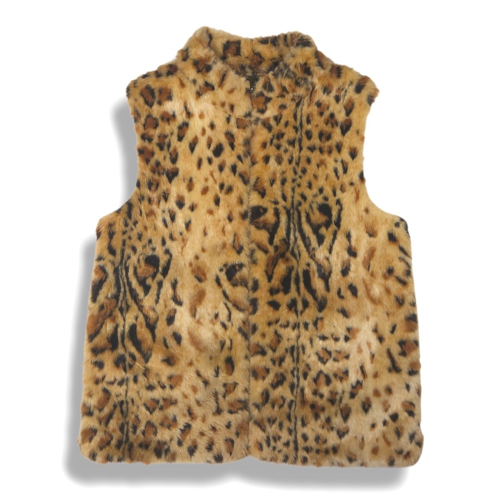 Designers Originals Faux Fur Sweater Vest Leopard Print Knit Panel Petite PS - Picture 3 of 8
